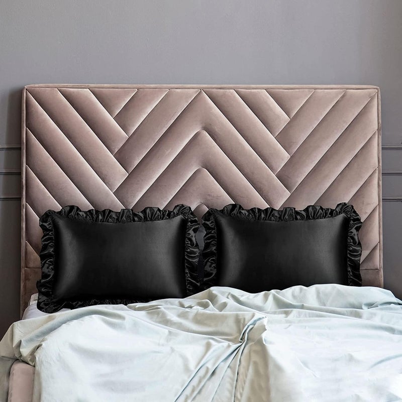 GO WELL Ruffle Satin Pillowcase for Hair and Skin Standard Size Satin Pillow Covers Silky Pillow Cases Set of 2 Satin Ruffled Pillowcase with Envelope ClosureSilk Pillow caseBlack 1000TC - Image 3