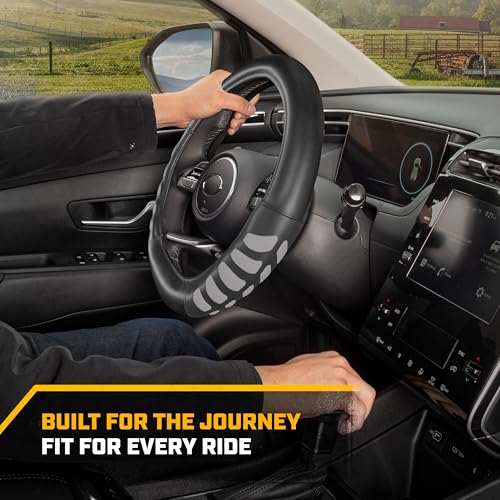 CATERPILLAR غطاء عجلة قيادة شاحنة Cat® UltraSport من الجلد الصناعي الأسود، بحجم كبير 16 بوصة، متين ومريح مع قبضة متقدمة، غطاء عجلة قيادة لشاحنة أو سيارة فان أو SUV - Image 3