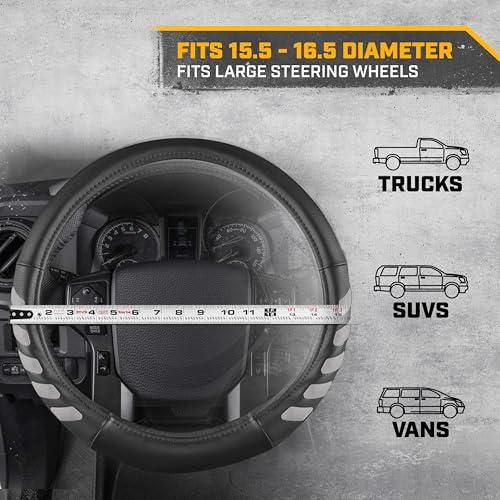 CATERPILLAR غطاء عجلة قيادة شاحنة Cat® UltraSport من الجلد الصناعي الأسود، بحجم كبير 16 بوصة، متين ومريح مع قبضة متقدمة، غطاء عجلة قيادة لشاحنة أو سيارة فان أو SUV - Image 4