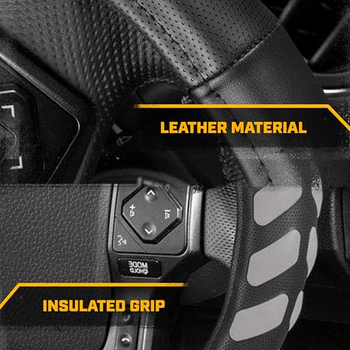 CATERPILLAR غطاء عجلة قيادة شاحنة Cat® UltraSport من الجلد الصناعي الأسود، بحجم كبير 16 بوصة، متين ومريح مع قبضة متقدمة، غطاء عجلة قيادة لشاحنة أو سيارة فان أو SUV - Image 5