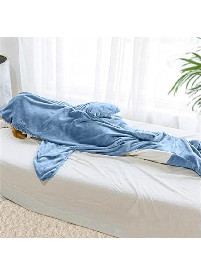 Cozy Shark Costume Hooded Blanket for Adults  Kids - Flannel Sleeping Bag Onesie - Image 3