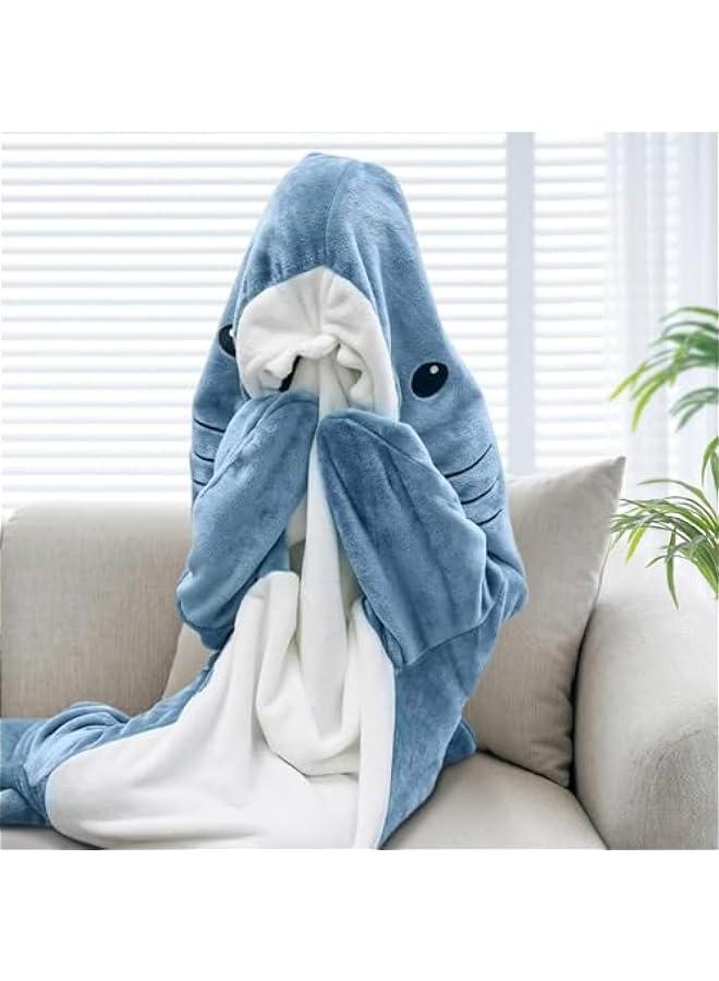 Cozy Shark Costume Hooded Blanket for Adults  Kids - Flannel Sleeping Bag Onesie - Image 2
