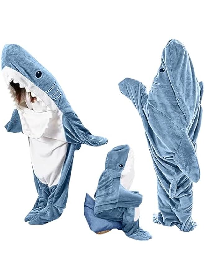 Cozy Shark Costume Hooded Blanket for Adults  Kids - Flannel Sleeping Bag Onesie - Image 1