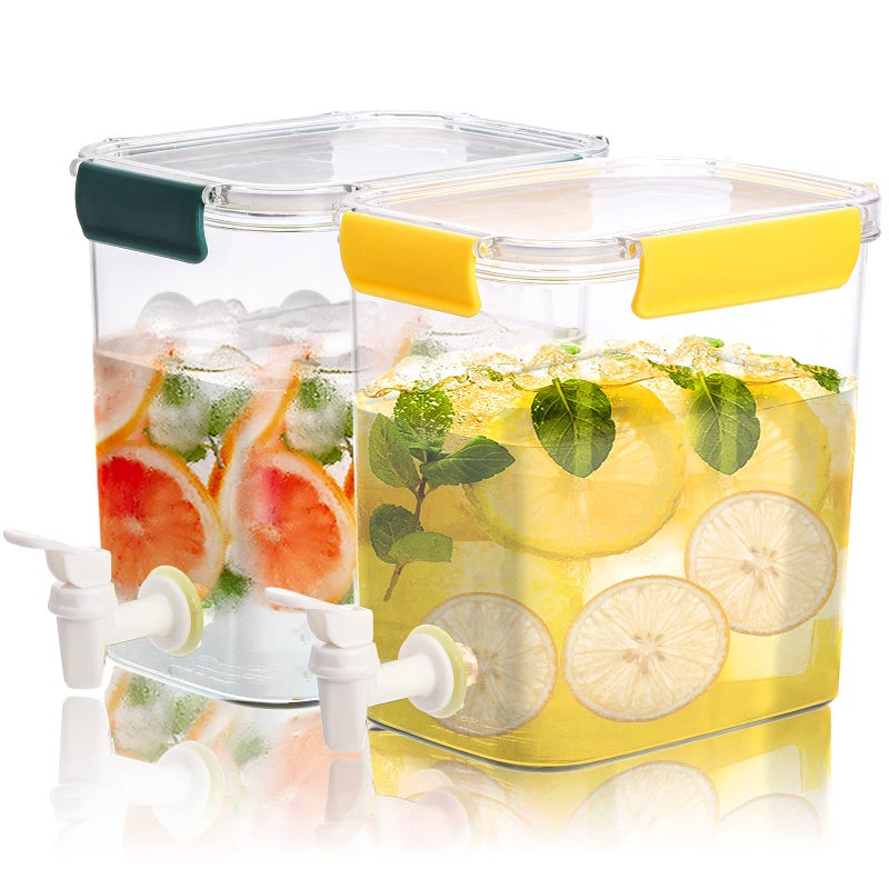 Elsjoy Elsjoy 2 Pack Plastic Drink Dispenser with Spigot 09 Gallon 35 L Beverage Dispenser Cold Drink Container for Iced Tea Lemonade Fridge Bar Party Lock Lid 