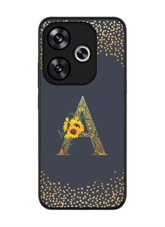 Rugged Black edge case for Xiaomi Poco F6 / Xiaomi Redmi Turbo 3 Case Cover- Custom Monogram Initial Letter Floral Pattern Alphabet - A (Grey)