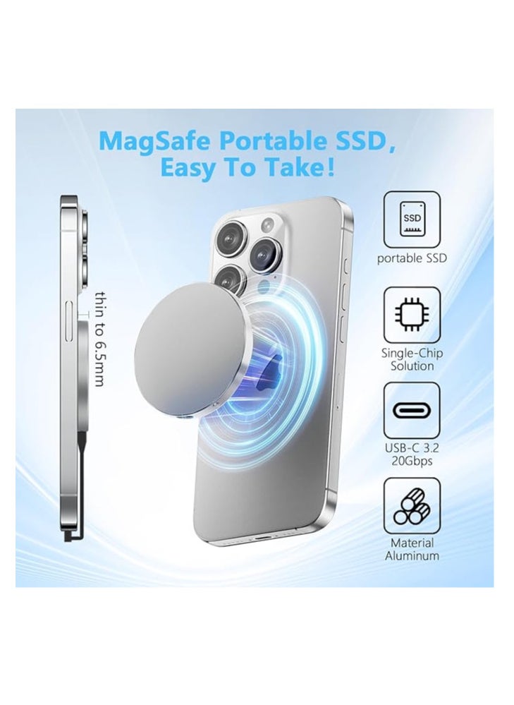 Aiffro - Aiffro P10 Magnetic PSSD，for iPhone MagSafe Portable SSD, Upto 2000MB/s-Type-C, SM2320，USB 3.2 Gen 2x2 20Gbps, Connectivity, Updated Firmware - Portable Magnetic External Solid State Solution. (Blue, 2, TB) - Image 1