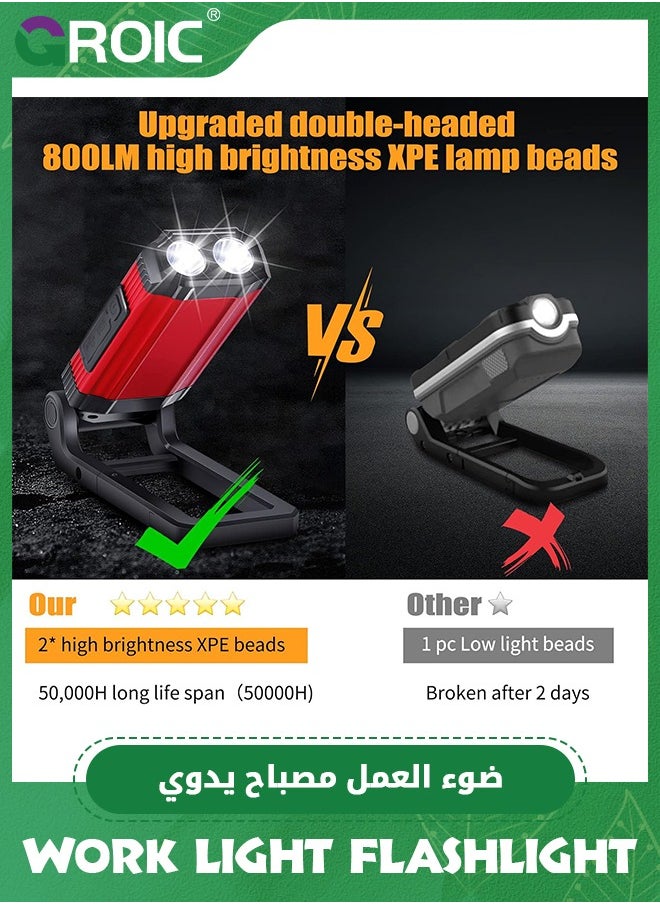 GROIC Rechargeable LED Work Light Flashlight - 2200mAh portable COB Magnetic work light with USB port Waterproof Spotlights Mechanic Light for Camping Car Repairing Emergency Job Site Lighting  - Image 3