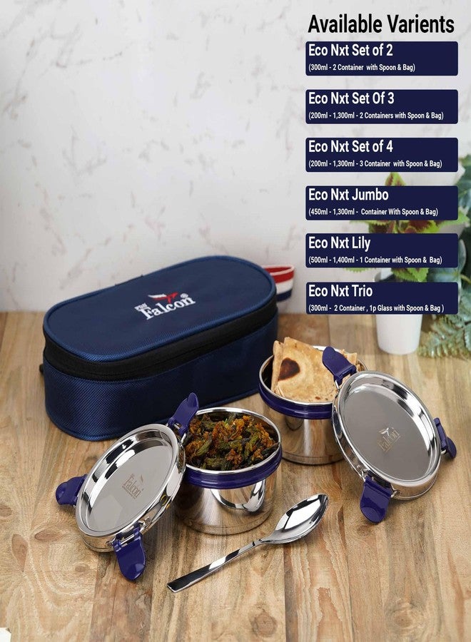 PDDFALCON Stainless Steel EcoNxt Lunch Box Set of 2 with Insulated Bag, BIS Certified, Jindal Seal & Made in India Lunch Box (Navy Blue - 600ml) - Image 4