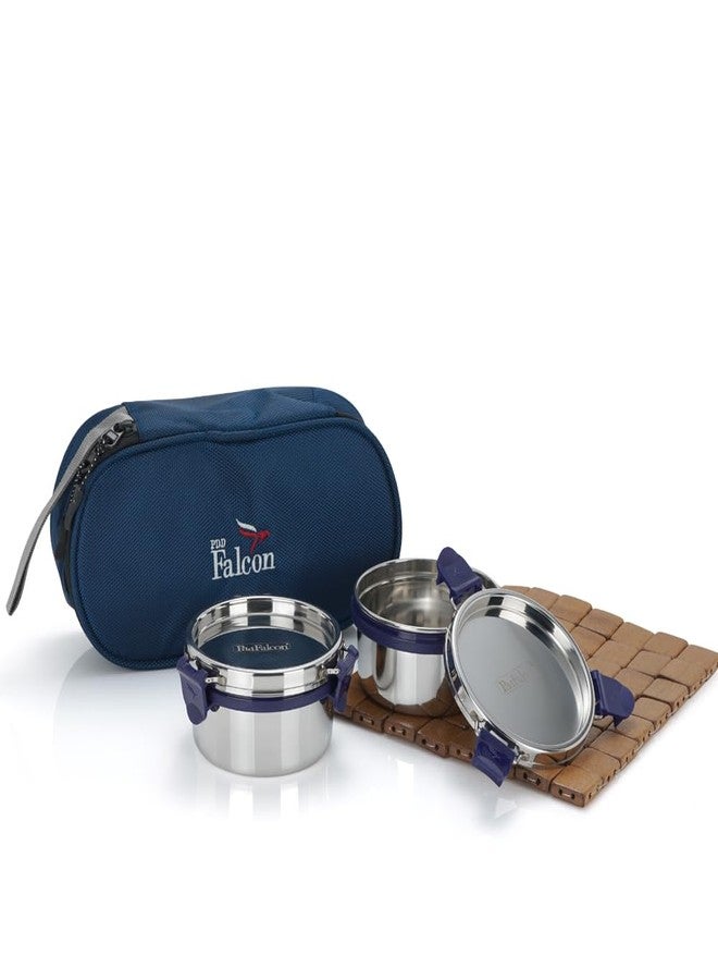 PDDFALCON Stainless Steel EcoNxt Lunch Box Set of 2 with Insulated Bag, BIS Certified, Jindal Seal & Made in India Lunch Box (Navy Blue - 600ml) - Image 1