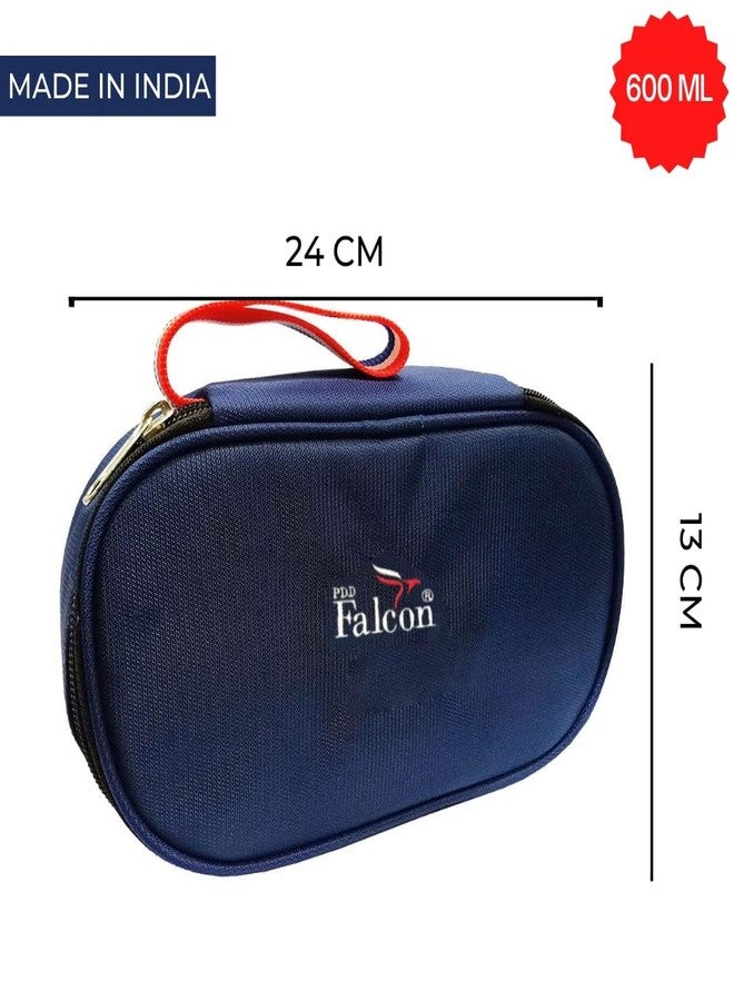 PDDFALCON Stainless Steel EcoNxt Lunch Box Set of 2 with Insulated Bag, BIS Certified, Jindal Seal & Made in India Lunch Box (Navy Blue - 600ml) - Image 2