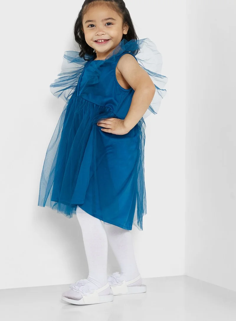 Pinata Net Dress With Ruffles On Sleeves
