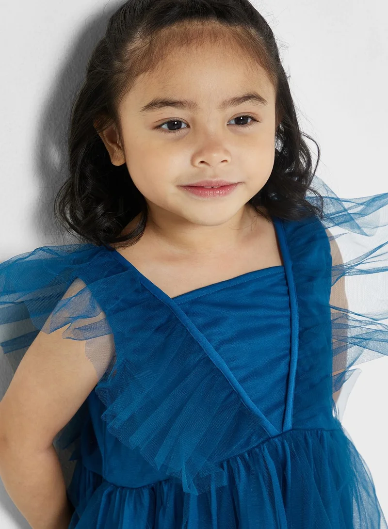 Pinata Net Dress With Ruffles On Sleeves