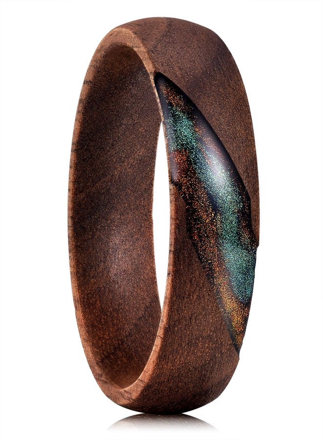 King Will 8mm Brown Wood Rings, Men's Wedding Rings Blue Green&Orange Sand Inlay Domed Ring for Men Women, Comfort Fit, Size 10 - Image 1