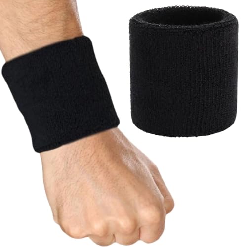 XFyt Sports Cricket Wrist Sweat Band | High Absorbtion Terry Cotton Thick Hand sweatbands for Gym, Workouts, Exercises Running and Cricket(1 Piece, Black) - Image 1