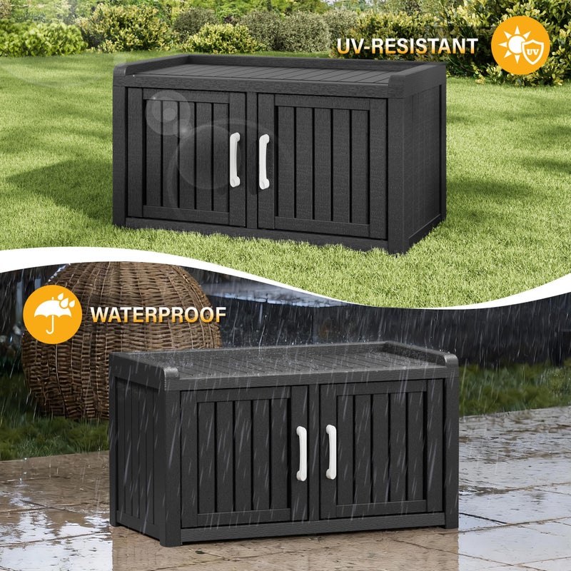 WTFGO Outdoor Shoe Bench, Waterproof UV-Resistant Indoor Resin Shoe Cabinet, Entryway Shoe Storage Bench with 2 Doors, for Entryway, Hallway, Living Room, Bedroom, Black (Two-Door) - Image 4