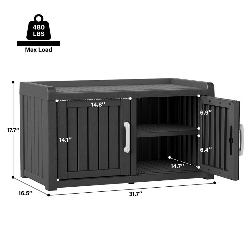 WTFGO Outdoor Shoe Bench, Waterproof UV-Resistant Indoor Resin Shoe Cabinet, Entryway Shoe Storage Bench with 2 Doors, for Entryway, Hallway, Living Room, Bedroom, Black (Two-Door) - Image 3