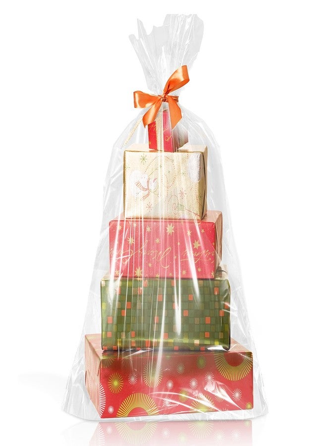 WIKDAY Cellophane Wrap for Gift Baskets 5 PCS 40x50 Inches Large Clear Cello Gift Bags with Ties Plastic for Gift Giving, Packaging Products - Image 1