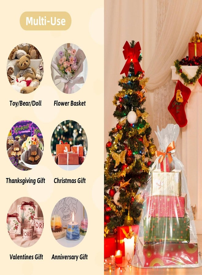 WIKDAY Cellophane Wrap for Gift Baskets 5 PCS 40x50 Inches Large Clear Cello Gift Bags with Ties Plastic for Gift Giving, Packaging Products - Image 5