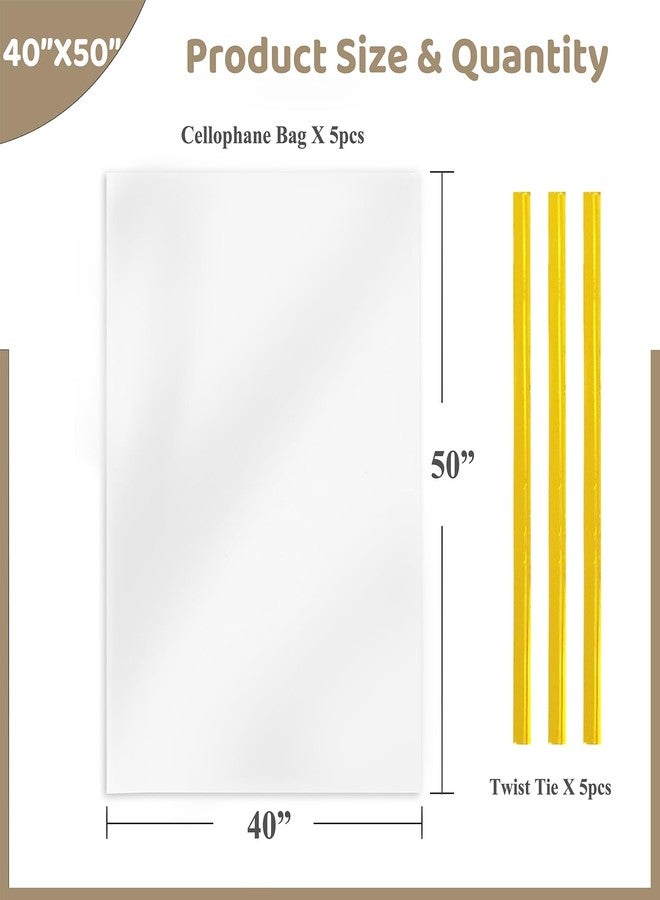 WIKDAY Cellophane Wrap for Gift Baskets 5 PCS 40x50 Inches Large Clear Cello Gift Bags with Ties Plastic for Gift Giving, Packaging Products - Image 3