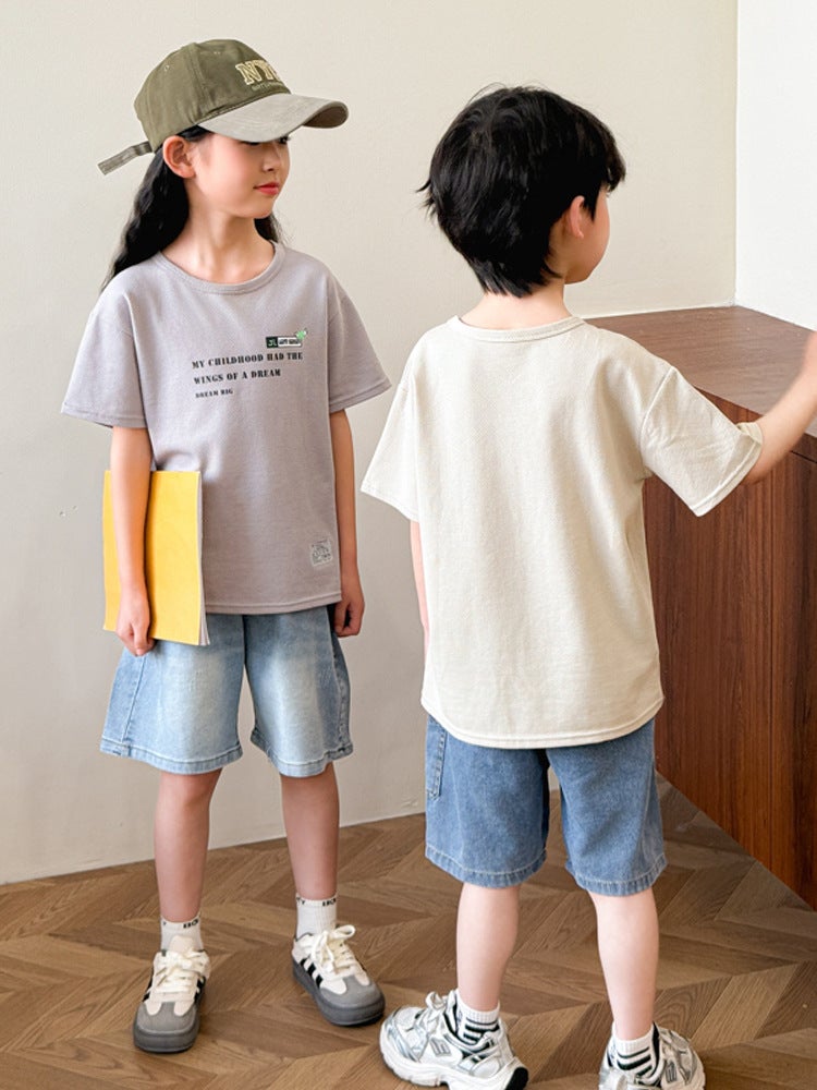2025 Summer Children'S Cotton Short-Sleeved Boys' T-Shirt Boys And Girls Half-Sleeved Medium And Large Children'S Bottoming Top Girls' White T-Shirt - Image 5