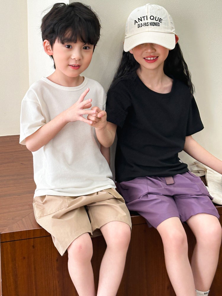 2025 Summer Children'S Cotton Short-Sleeved Boys' T-Shirt Boys And Girls Half-Sleeved Medium And Large Children'S Bottoming Top Girls' White T-Shirt - Image 2