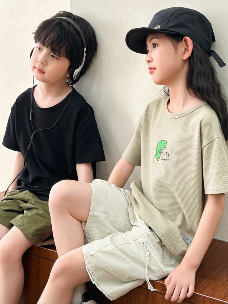 2025 Summer Children'S Cotton Short-Sleeved Boys' T-Shirt Boys And Girls Half-Sleeved Medium And Large Children'S Bottoming Top Girls' White T-Shirt - Image 3