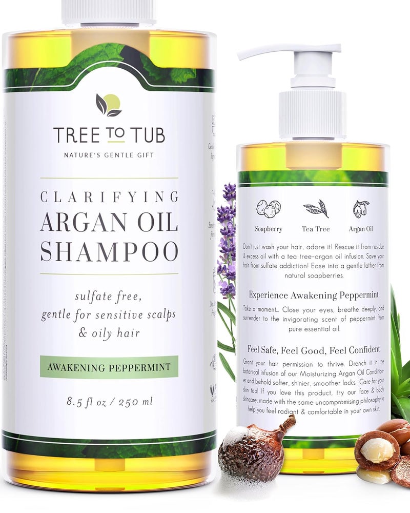Tree to Tub Peppermint Shampoo for Oily Hair  Sensitive Scalp  Gentle Clarifying Shampoo for Build Up Sulfate Free Anti Residue Hair Shampoo for Women  Men wOrganic Argan Oil Natural Aloe Vera