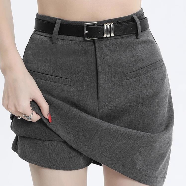 Gray Suit Skirt For Women 2024 Black High-Waisted Slimming A-Line Skirt Petite Hip-Hugging Short Skirt With Large Hem - Image 3