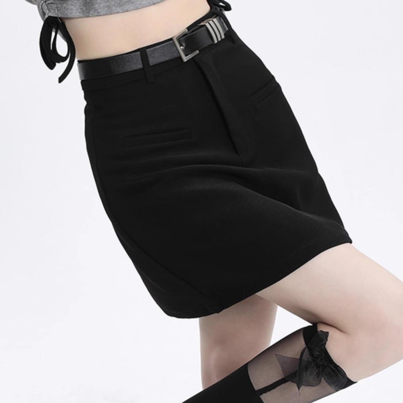 Gray Suit Skirt For Women 2024 Black High-Waisted Slimming A-Line Skirt Petite Hip-Hugging Short Skirt With Large Hem - Image 2