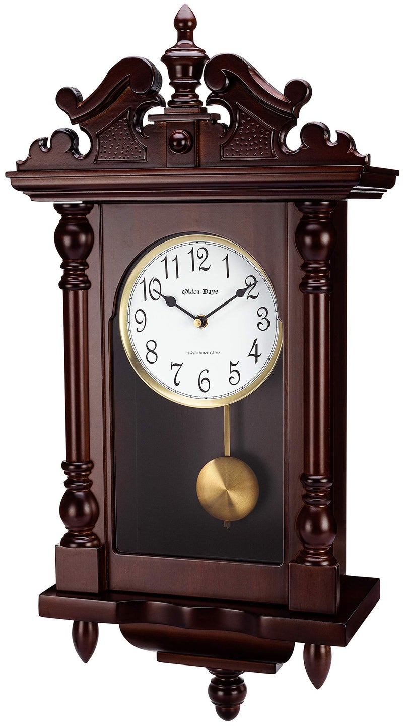 Olden Days Olden Days Wall Clock with Real Wood 4 Chime Options Swinging Pendulum Antique Vintage Design 22 Large 