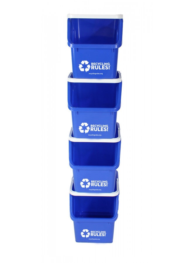 Recycling Rules 6 Gallon Stackable Recycling Bin Container in Blue, Eco-Friendly BPA-Free Handy Recycler with Handle, 4-Pack - Image 2