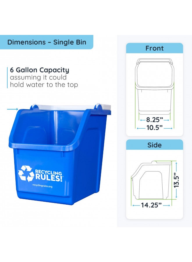 Recycling Rules 6 Gallon Stackable Recycling Bin Container in Blue, Eco-Friendly BPA-Free Handy Recycler with Handle, 4-Pack - Image 1