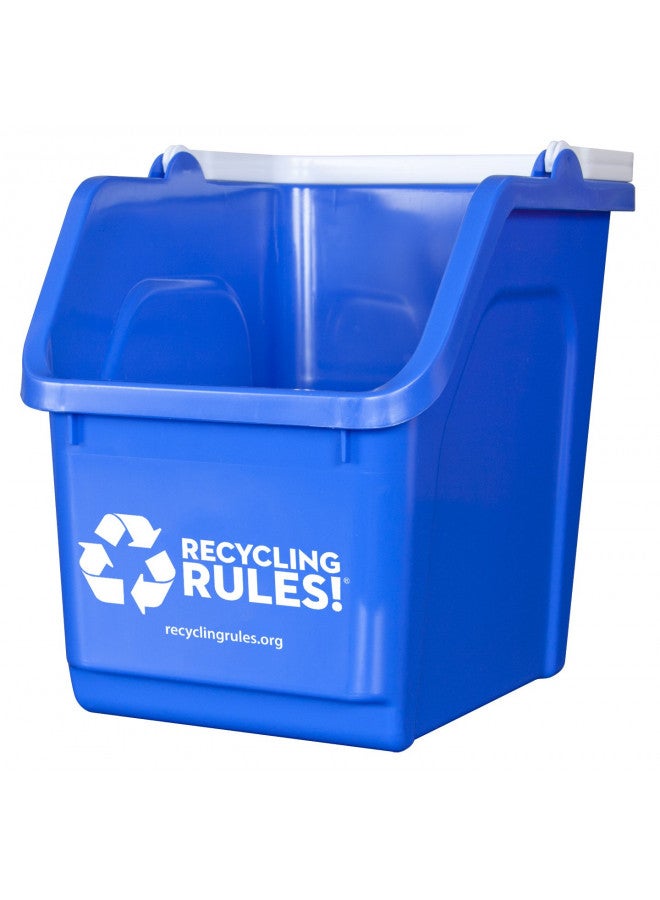 Recycling Rules 6 Gallon Stackable Recycling Bin Container in Blue, Eco-Friendly BPA-Free Handy Recycler with Handle, 4-Pack - Image 4
