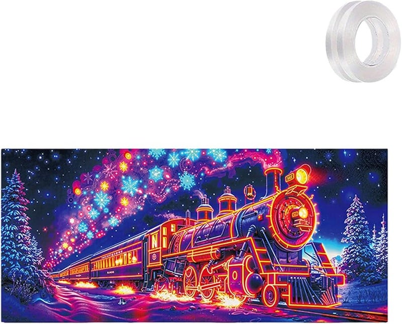 UV Activated Glowing Christmas Garage Door Cover StyleC Cartoon Santa Elf Decor - Image 1