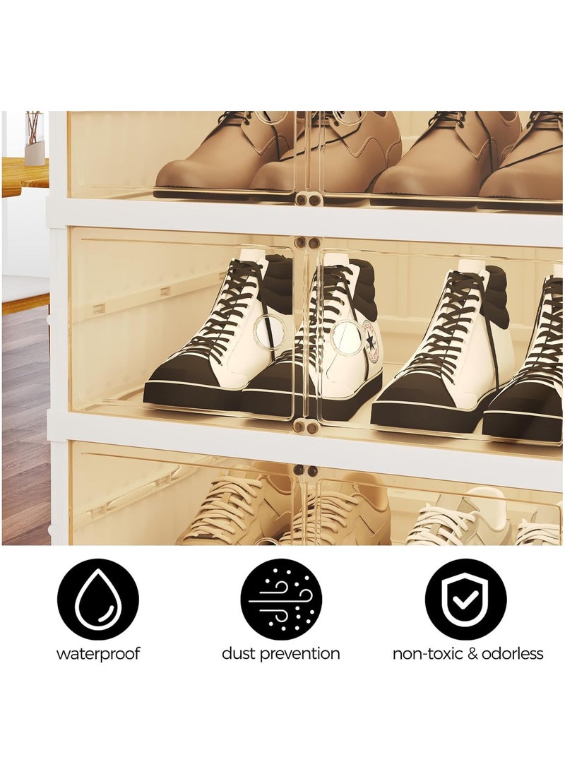6 Layer Foldable Shoe Rack with Transparent Magnetic Doors Shoe Cabinet Multi Organizer