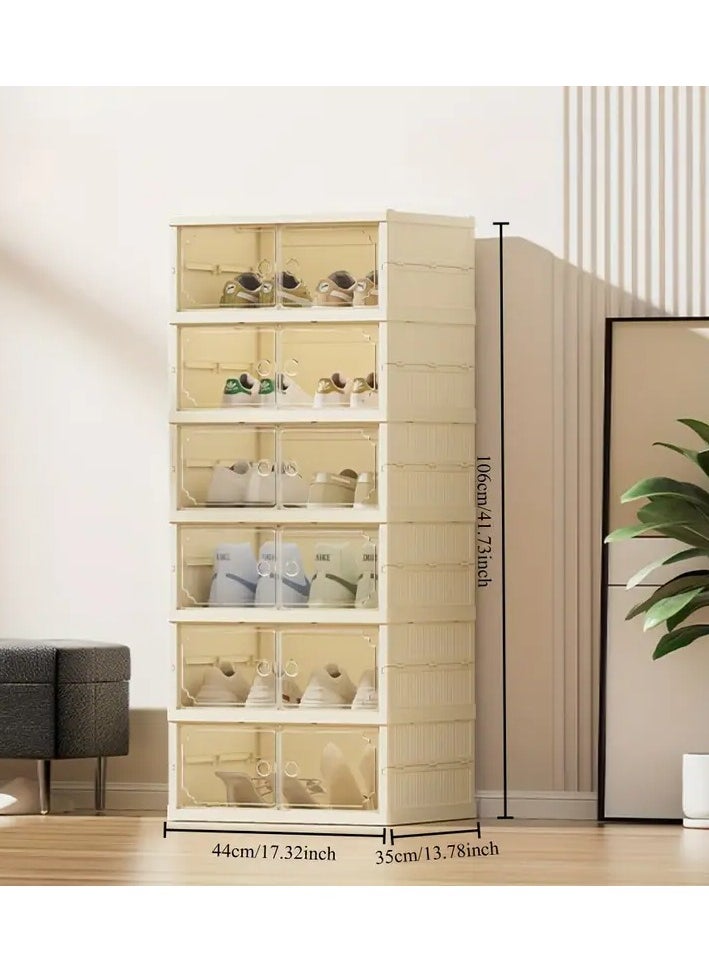 6 Layer Foldable Shoe Rack with Transparent Magnetic Doors Shoe Cabinet Multi Organizer
