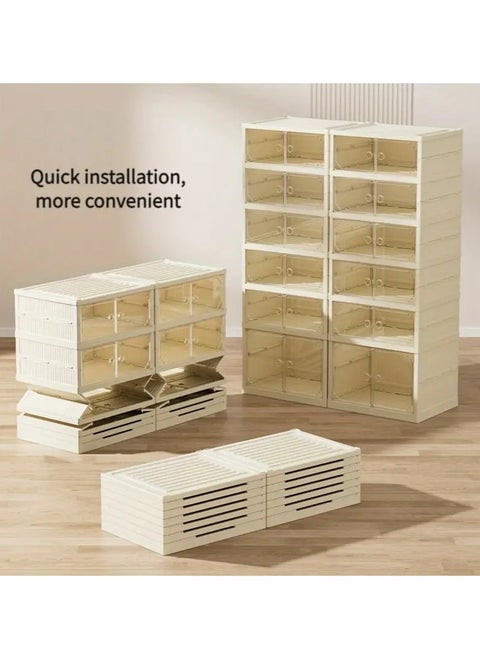 6 Layer Foldable Shoe Rack with Transparent Magnetic Doors Shoe Cabinet Multi Organizer