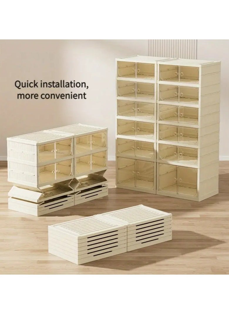 6 Layer Foldable Shoe Rack with Transparent Magnetic Doors Shoe Cabinet Multi Organizer