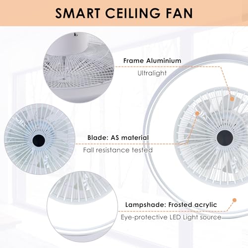 HUMHOLD 24" Bladeless Ceiling Fan with RGB Light Remote, Smart LED Ceiling Fans with Voice/App Control, Modern Low Profile Dimmable Light Ceiling Fan for Bedroom Living Room White - Image 5