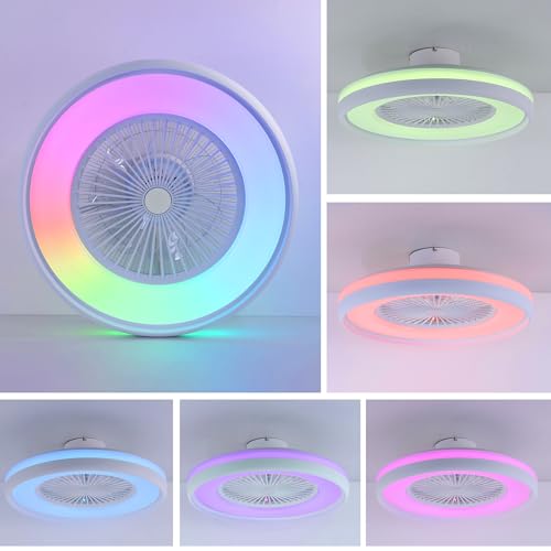 HUMHOLD 24" Bladeless Ceiling Fan with RGB Light Remote, Smart LED Ceiling Fans with Voice/App Control, Modern Low Profile Dimmable Light Ceiling Fan for Bedroom Living Room White - Image 4