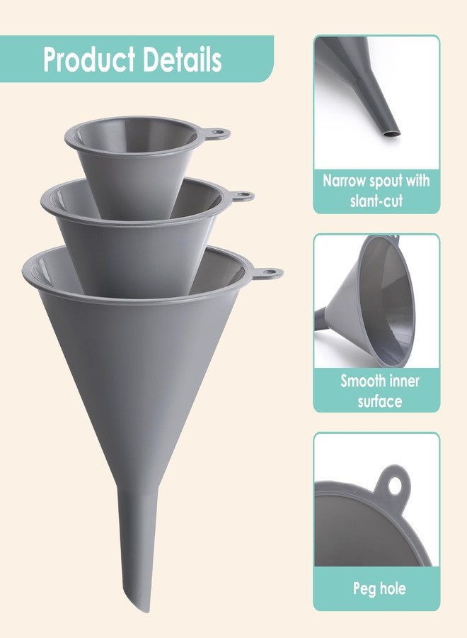 Babelshar Plastic Kitchen Funnel Set of 3, Durable Round Food Grade Cooking Funnels for Kitchen Use Filling Bottles, Multifunctional Small Medium and Large Sizes for Canning, Lab or Car Oil Use - Image 3