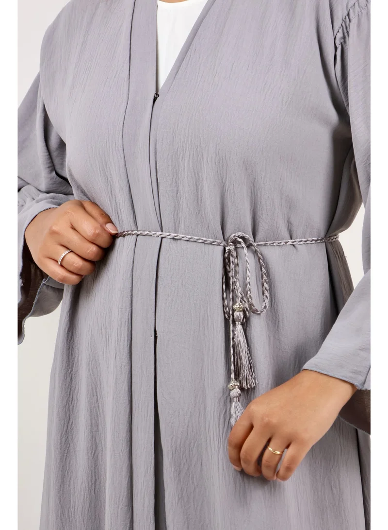 JAMEELA  Slate Grey Textured Crepe Abaya Set - Abaya, Scarf, Belt ONLY for Women | Best Price UAE