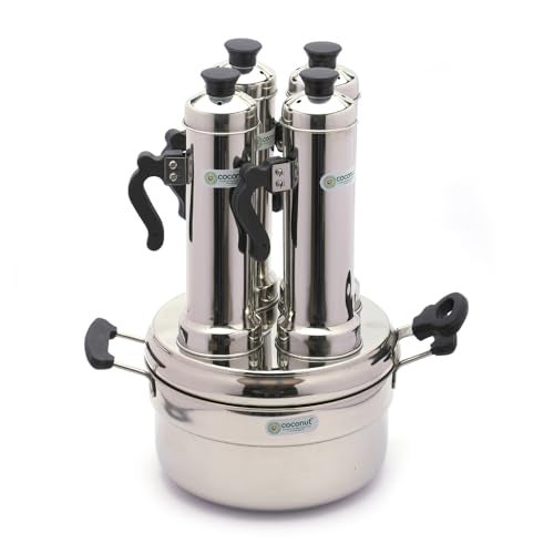 Coconut Stainless Steel Puttu Cooker With 4 Puttu Maker - 1 Unit - Image 1