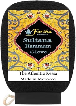 FERIHA Sultana Original Kessa Exfoliating Glove Moroccan Hammam Mitt for Deep Cleansing Dead Skin Keratosis Pilaris Microdermabrasion Scrubber for Spray Tan Removal LongLasting Made in Morocco - Image 1