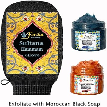 FERIHA Sultana Original Kessa Exfoliating Glove Moroccan Hammam Mitt for Deep Cleansing Dead Skin Keratosis Pilaris Microdermabrasion Scrubber for Spray Tan Removal LongLasting Made in Morocco - Image 2