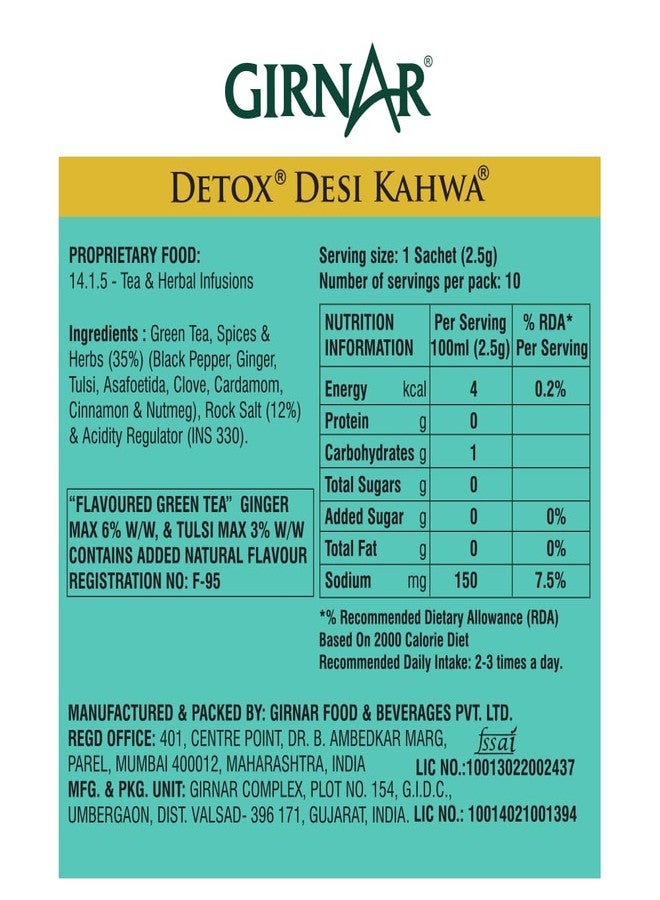 Girnar Food & Beverages Pvt. Ltd. Detox Green Tea (Desi Kahwa) (Pack of 10 Tea Bags,25 grams) - Image 4