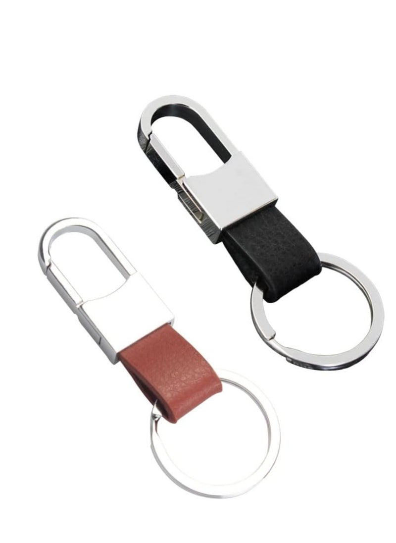 ECVV ECVV Zinc Alloy Key Chain with Leather Heavy Duty Car Keychain with Ring Key Holder for Men and Women, 2 Pack(Black/Brown), black and brown, 8cm  - Image 1