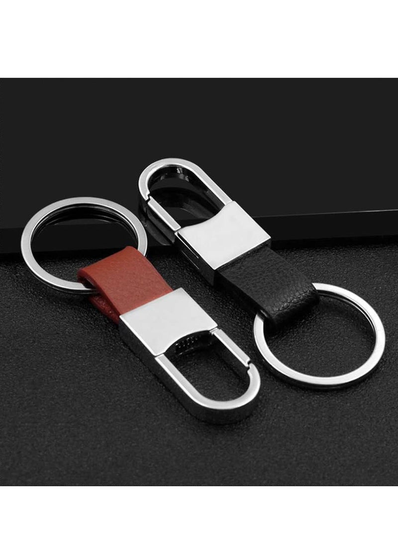 ECVV ECVV Zinc Alloy Key Chain with Leather Heavy Duty Car Keychain with Ring Key Holder for Men and Women, 2 Pack(Black/Brown), black and brown, 8cm  - Image 2