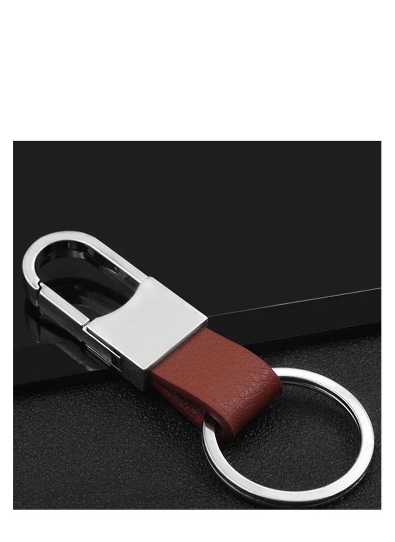 ECVV ECVV Zinc Alloy Key Chain with Leather Heavy Duty Car Keychain with Ring Key Holder for Men and Women, 2 Pack(Black/Brown), black and brown, 8cm  - Image 3