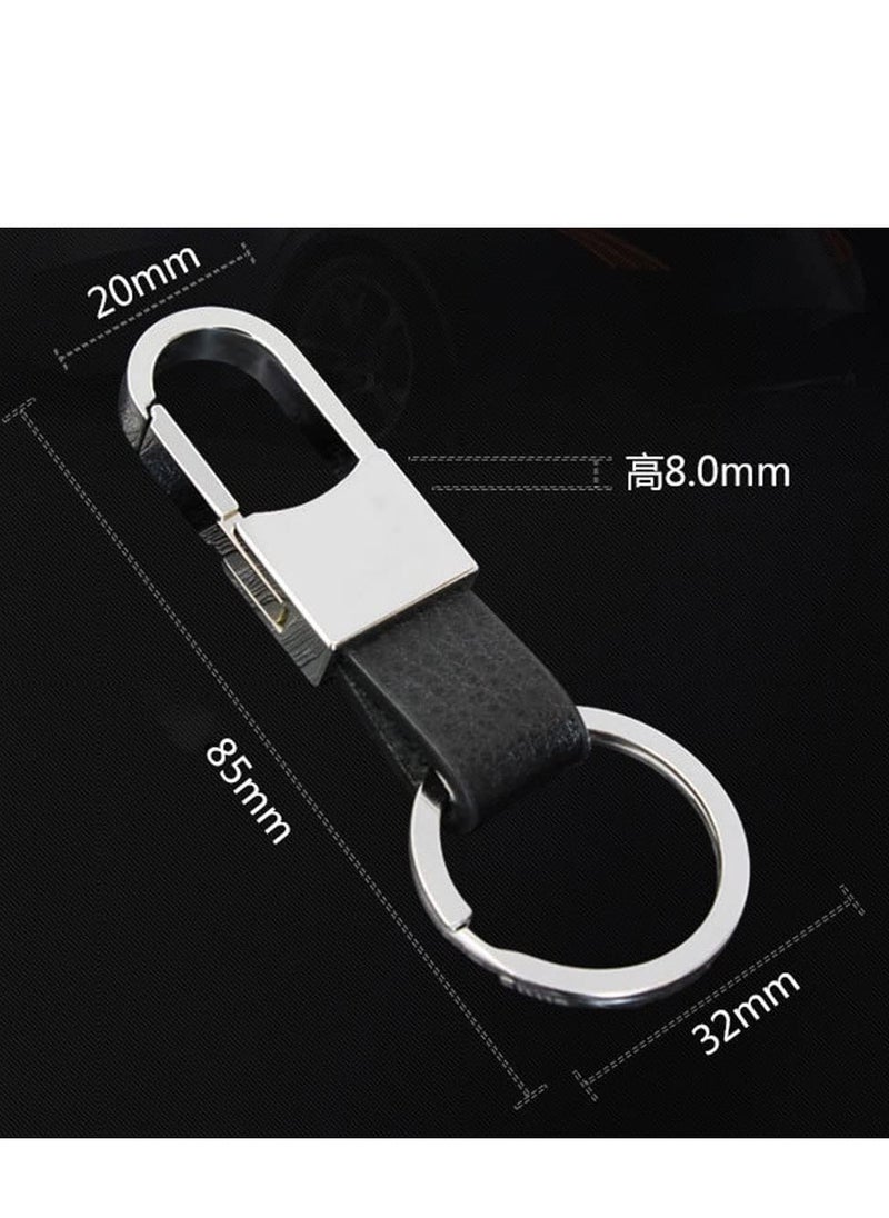 ECVV ECVV Zinc Alloy Key Chain with Leather Heavy Duty Car Keychain with Ring Key Holder for Men and Women, 2 Pack(Black/Brown), black and brown, 8cm  - Image 5